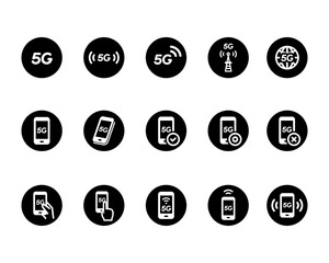 5G（第5世代移動通信システム）のシンプルなアイコンのセット／スマホ／スマートフォン／インターネット