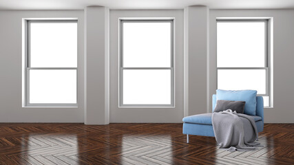 Large luxury modern minimal bright interiors room mockup illustration 3D rendering