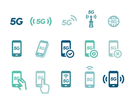 5G（第5世代移動通信システム）のシンプルなアイコンのセット／スマホ／スマートフォン／インターネット