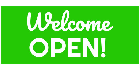 Social distancing concept for preventing coronavirus covid-19 with wording Welcome Open in white color on green background