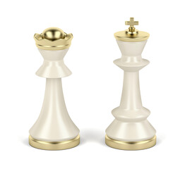 Fototapeta na wymiar Queen and king chess pieces on white background