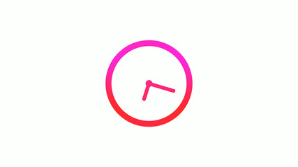 New pink and red gradient circle clock icon on white background, 12 hours clock icon