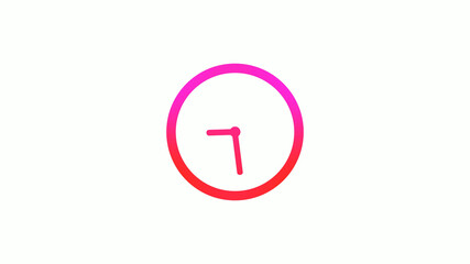 New pink and red gradient circle clock icon on white background, 12 hours clock icon