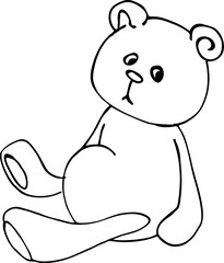 toy, cute teddy bear, line art, black and white illustration, hand draw sketch, vector