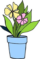 Fototapeta na wymiar flower in the pot, house, hand draw sketch, colorfull illustration on white background