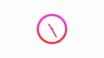 New pink and red gradient circle clock icon on white background, 12 hours clock icon