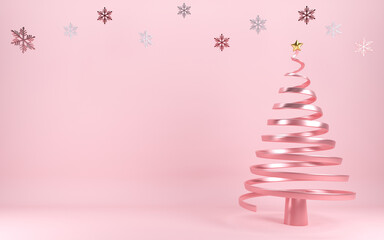 Christmas tree scene concept decoration with empty space for text. 3d rendering