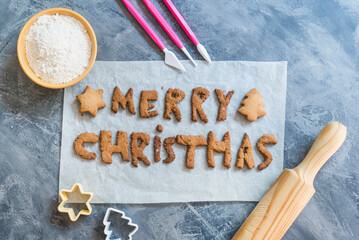 Christmas cookies with the letters Merry Christmas 2021