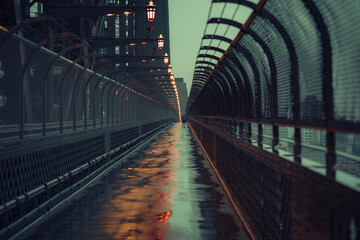 Obraz premium Walking along a bridge at night