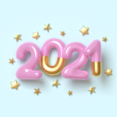 3d rendering 2021 year, greeting card holiday christmas and new year, Horizontal modern illustration. © Katerina