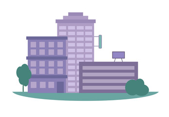 Modern cite buildings on white background. Flat vector illustration.