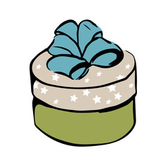 vector colour drawing of round box with ribbon