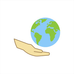 Hand holding world globe icon. Vector concept illustration for design. color editable.