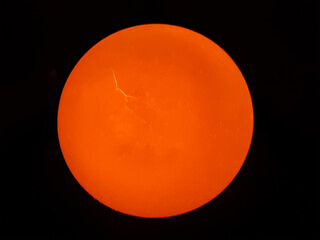 The light is on the back of the egg and the egg is bright yellow.