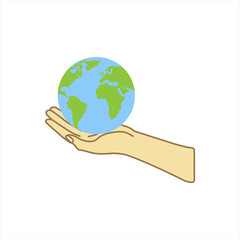 Hand holding world globe icon. Vector concept illustration for design. color editable.