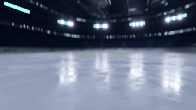 empty unfocus background hockey arena in motion 3d video render. 