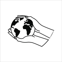 Hand holding world globe icon. Vector concept illustration for design. color editable.