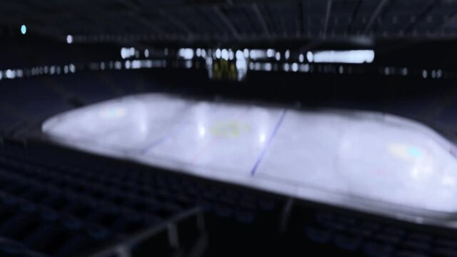 empty unfocus background hockey arena in motion 3d video render. 