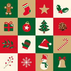 Christmas collection of seasonal elements, hand drawn items, vector design, Tapestry