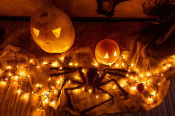 Halloween pumpkins with electric illumination.