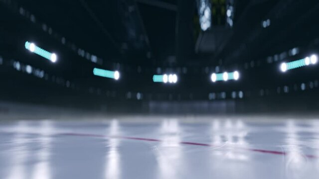 empty unfocus background hockey arena in motion 3d video render. 