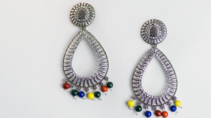 Designer Earring Oval Shape with Multicolor Pearls