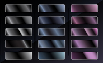 Silver Steel Chromium Platinum Aluminium Black Metallic Gradients Set. Luxury Blue Purple Metal. Elegant Gradient Collection
