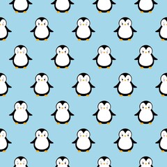 Vector seamless pattern with cute cartoon penguins