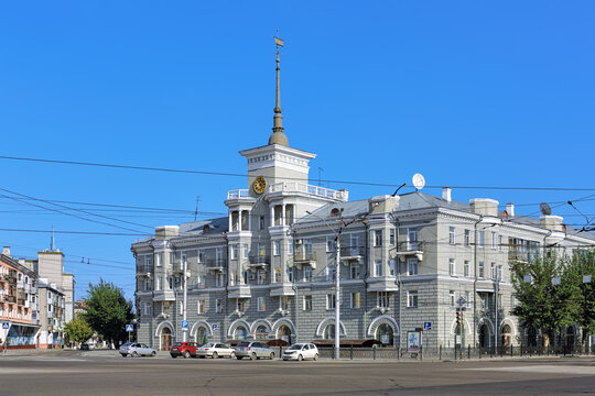 Barnaul, Russia. House under spire, a monument of architecture of the mid XX century, one of the symbols of the city. It was built in 1953-1956.
