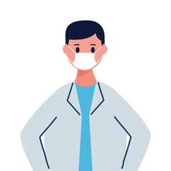 male doctor wearing medical mask flat style icon
