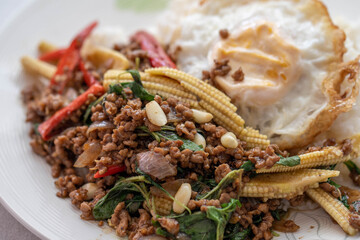 Chopped pork in thai chilli and basil