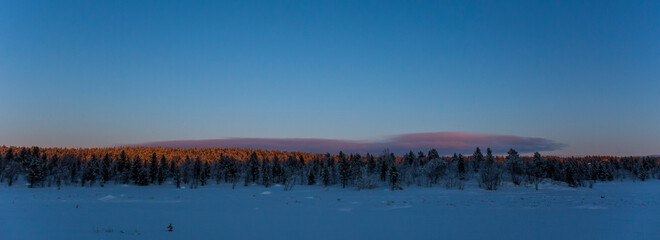 Fototapeta premium Winter sunset in Nuorgam, Lapland, Finland