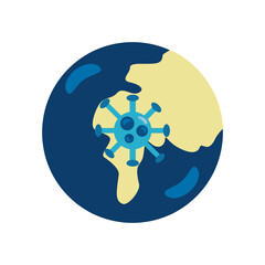 world planet with covid19 particle flat style icon