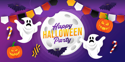 Halloween background vector illustration design template. Decorative Halloween vector background in trendy cartoon style. Happy Halloween banner, poster, greeting card or party invitation background