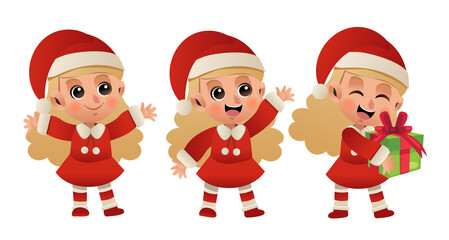 Vector cartoon character of Cute little girl in red christmas costume. Merry christmas , Santa claus
