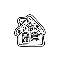 Christmas Gingerbread house. Hand drawn vector illustration in Doodle style