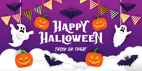 Halloween background vector illustration design template. Decorative Halloween vector background in trendy cartoon style. Happy Halloween banner, poster, greeting card or party invitation background