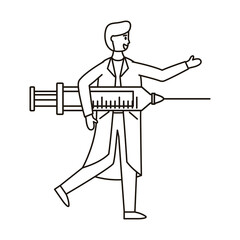 scientific doctor with vaccine syringe line style icon