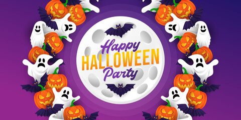 Halloween background vector illustration design template. Decorative Halloween vector background in trendy cartoon style. Happy Halloween banner, poster, greeting card or party invitation background