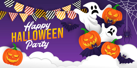 Halloween background vector illustration design template. Decorative Halloween vector background in trendy cartoon style. Happy Halloween banner, poster, greeting card or party invitation background