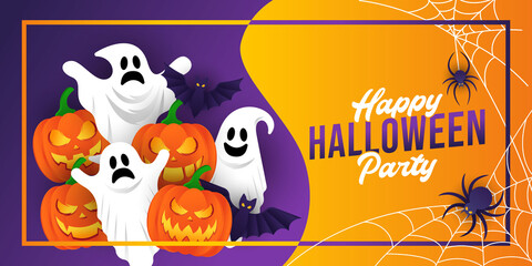 Halloween background vector illustration design template. Decorative Halloween vector background in trendy cartoon style. Happy Halloween banner, poster, greeting card or party invitation background