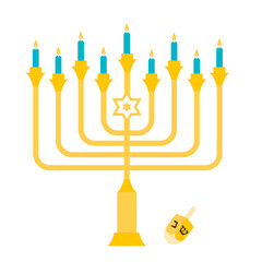 Happy Hanukkah. The Jewish Festival of Lights. Festive menorah and golden lights.