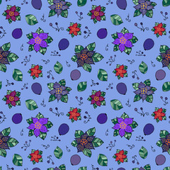 Passion Fruit and Flowers on pale purple