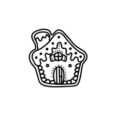 Christmas Gingerbread house. Hand drawn vector illustration in Doodle style