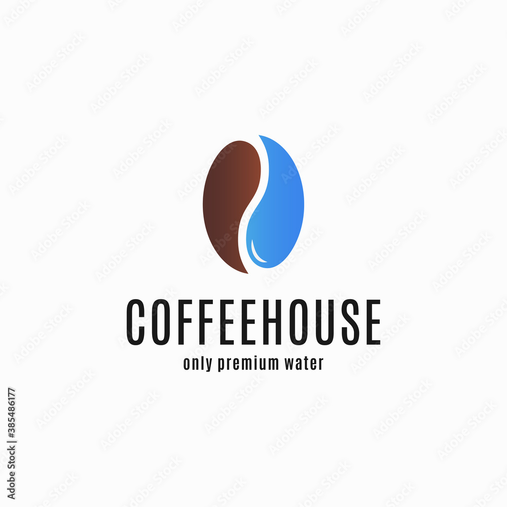 Poster Coffee bean logo. Coffee and water on white