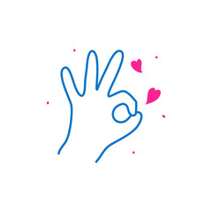 Okay darling. Hand ok sign line with love vector illustration Print