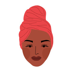 African american woman wearing headwrap turban. Head covers vector illustration