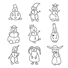 set of funny cartoon snowman