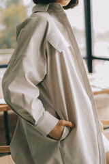 Obraz premium close-up of beautiful cool fashion clothes with hands