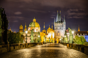 Night on Charles Bridge in Prague